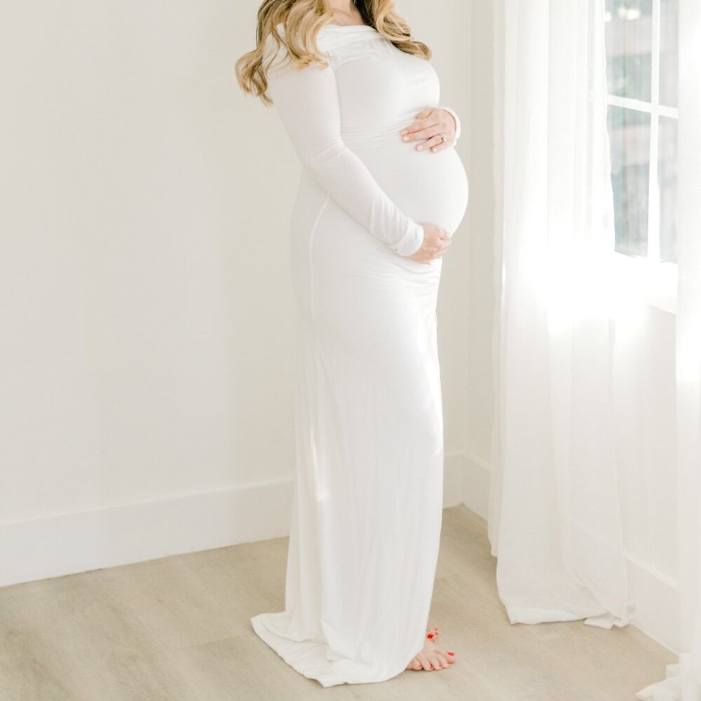 Bumpsuit The Off The Shoulder Evening Dress in Large, Ivory maternity
